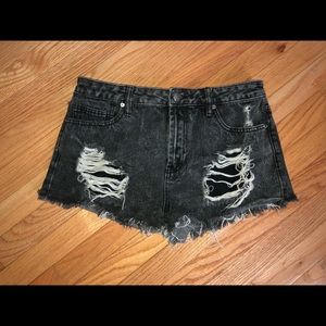Forever 21 Dark Gray Ripped Denim Shorts